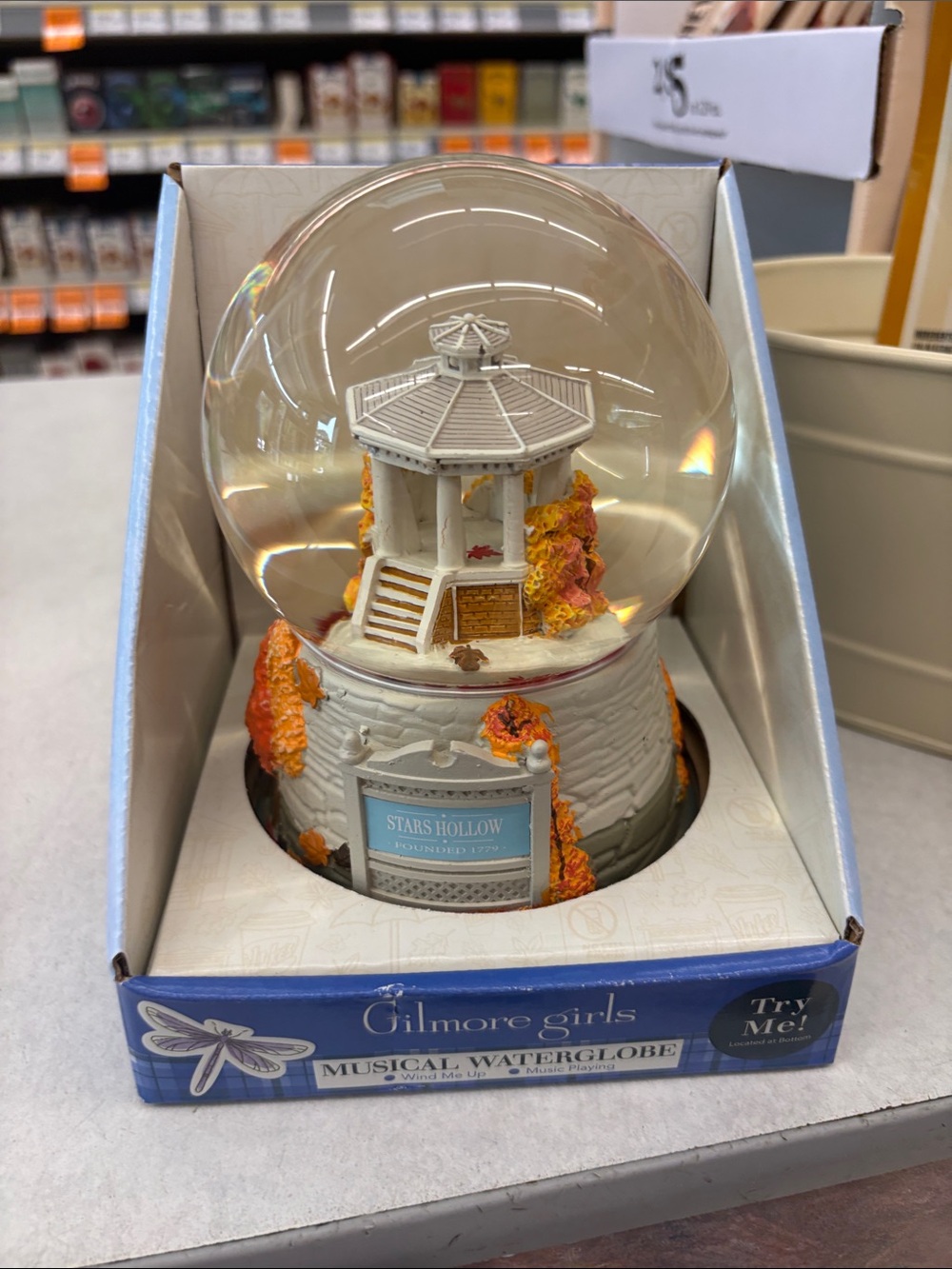 Stars Hollow Musical Water Globe - White and Orange